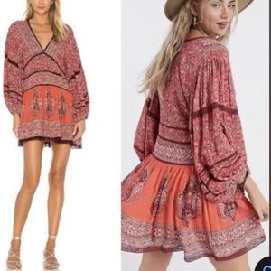 Free People Luna Scarf Print Tunic Dress Red Combo Size Medium